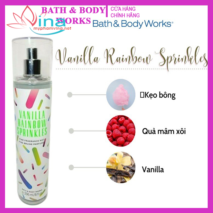 Xịt thơm toàn thân Bath & Body Works Vanilla Rainbow Sprinkles 236ml 2